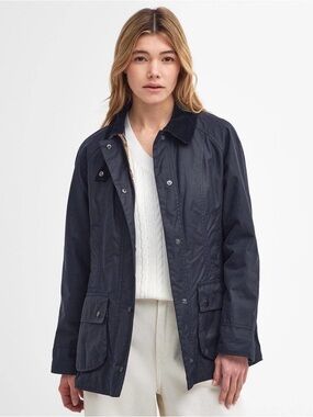 Women’s Barbour Navy Waxed Utility Jacket with Cord Collar